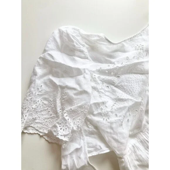 LA VIE By REBECCA TAYLOR Sarcelle White Linen Eyelet Embroidered Dress, Size S - Picture 10 of 16